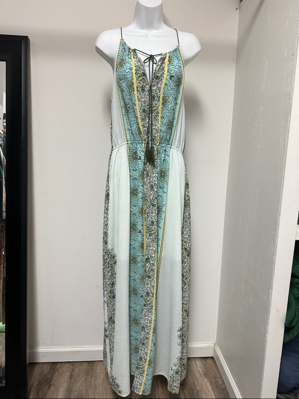 miami Aqua & Yellow Printed Boho Maxi Dress